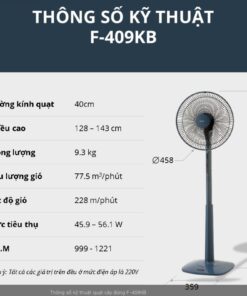 Quạt đứng Panasonic F-409KB màu xanh | 51W, có remote 3 quạt cây F-409KB màu xanh