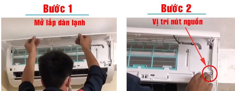 Bật điều hòa Panasonic bằng nút nguồn trên dàn lạnh