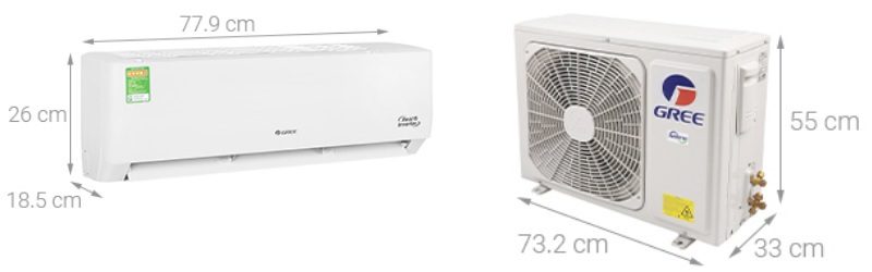 Kích thước điều hòa Gree 12000BTU GWH12PB-K6D1P4