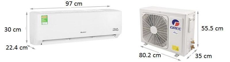 Kích thước điều hòa Gree 18000BTU AMORE18CN