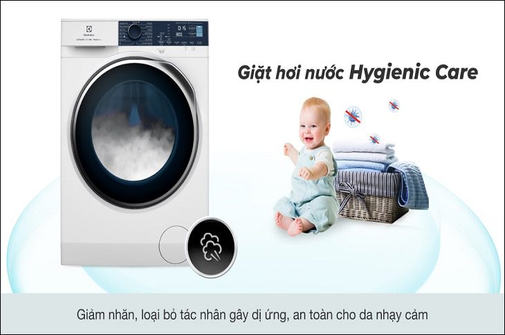 Loại bỏ đến 99.99% vi khuẩn và chất gây dị ứng với công nghệ giặt hơi nước Hygienic Care
