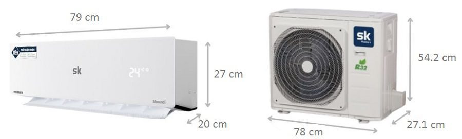 Kích thước điều hòa Sumikura 12000BTU APS/APO-120DC