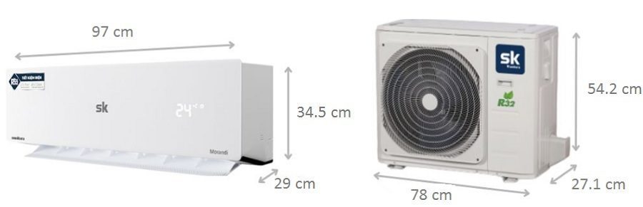Kích thước điều hòa Sumikura 18000BTU APS/APO-H180/Morandi 