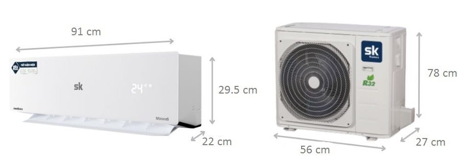 Kích thước điều hòa Sumikura 18000BTU APS/APO-180 Morandi