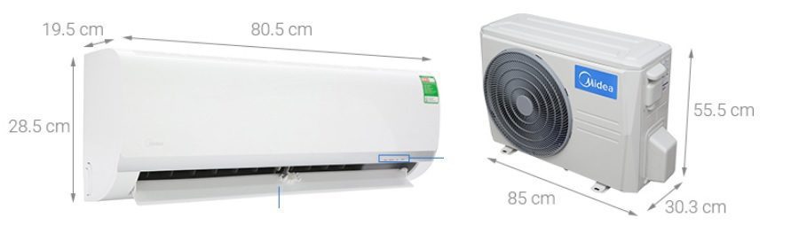 Kích thước điều hòa Midea 12000 BTU MSAE-13CRN8