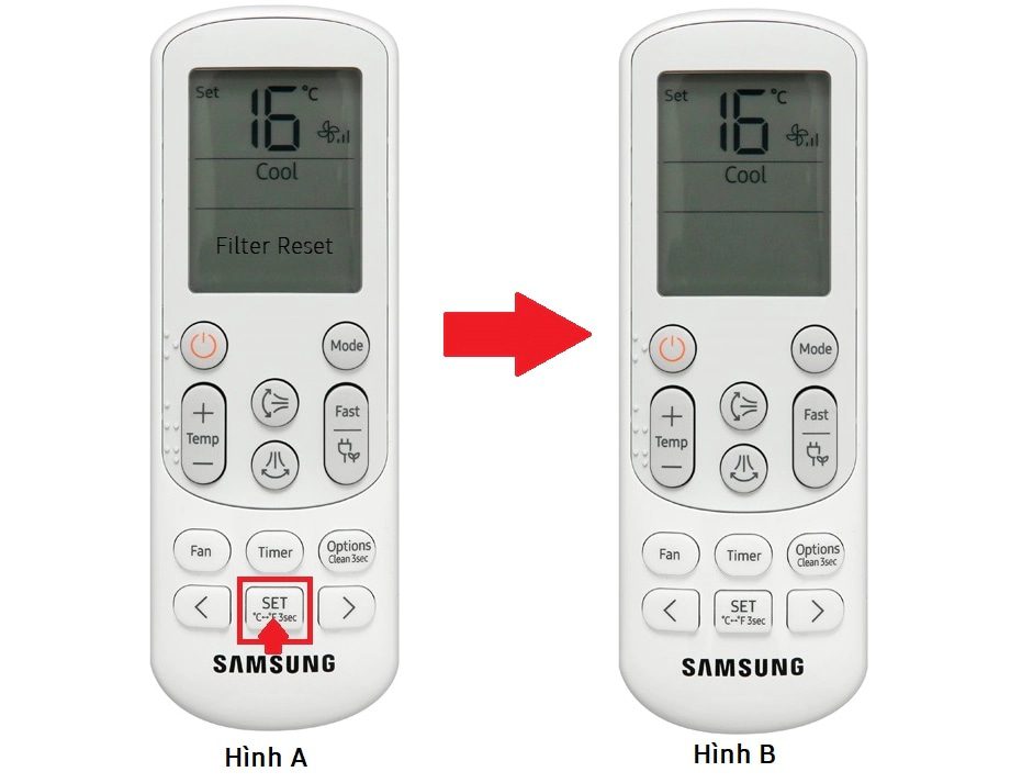 Tắt hiện thị CF điều hoà Samsung và thiết lập lại nhắc nhở vệ sinh dàn lạnh