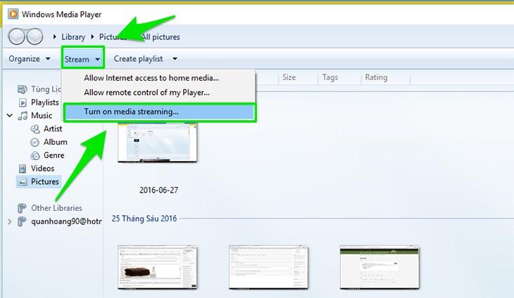chuyển hình từ laptop lên tivi qua DLNA