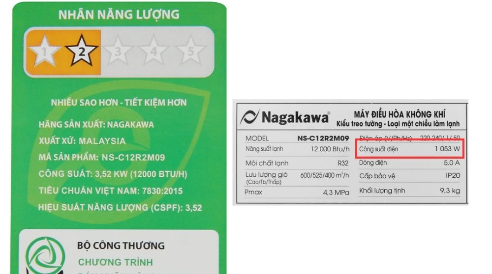 công suất tiêu thụ điều hòa 12000BTU