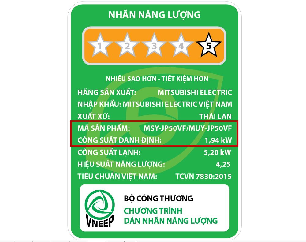 Công Suất Tiêu Thụ điện Máy Lạnh Mitsubishi 2hp