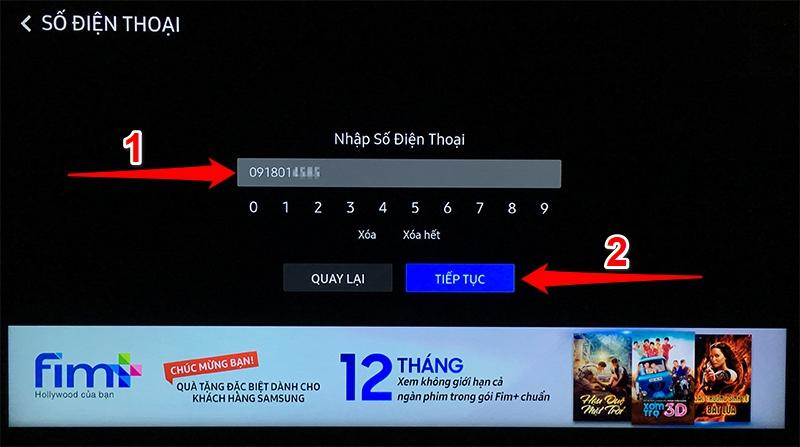 nhập số điện thoại vào Fim+