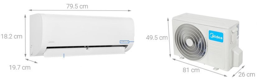 Kích thước điều hòa Midea 9000BTU MSAFB-10HRN1 