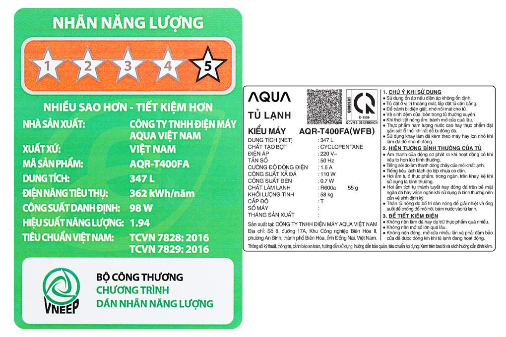 Cách xem công suất tiêu thụ điện của tủ lạnh Aqua