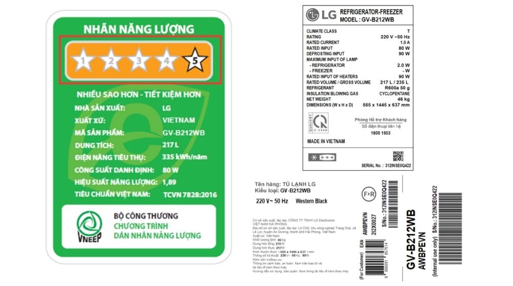 tủ lạnh xếp hạng năng lượng 5 sao