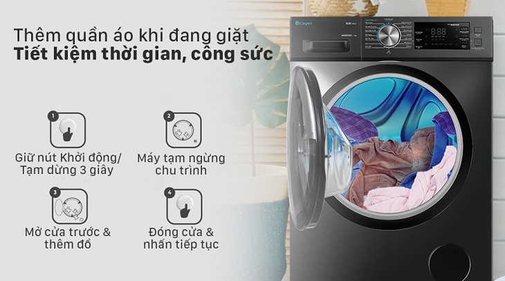Máy giặt Casper thông minh với tính năng thêm quần áo trong khi giặt